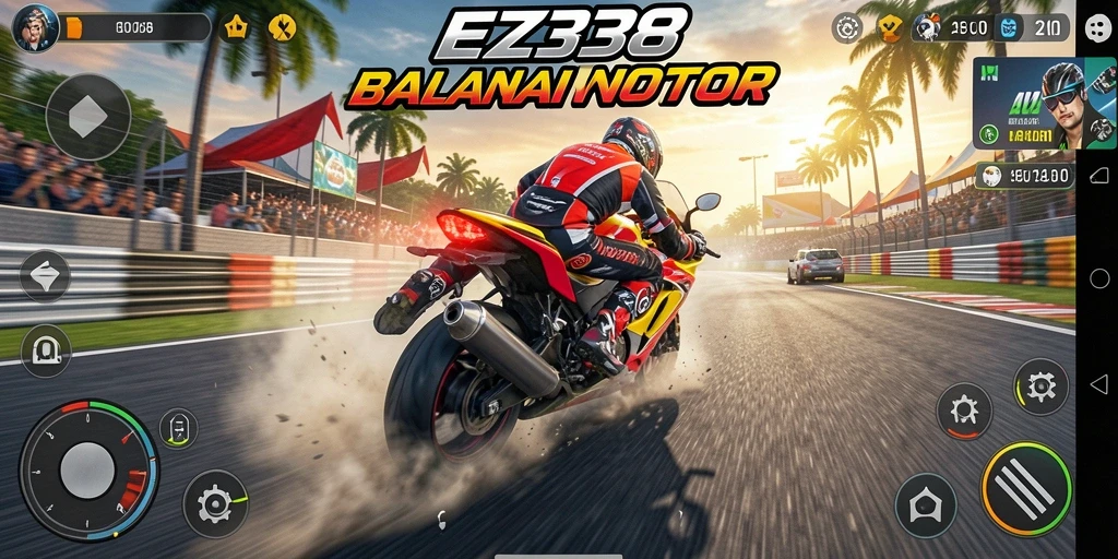 Tampilan gameplay balapan motor yang seru dan menegangkan.