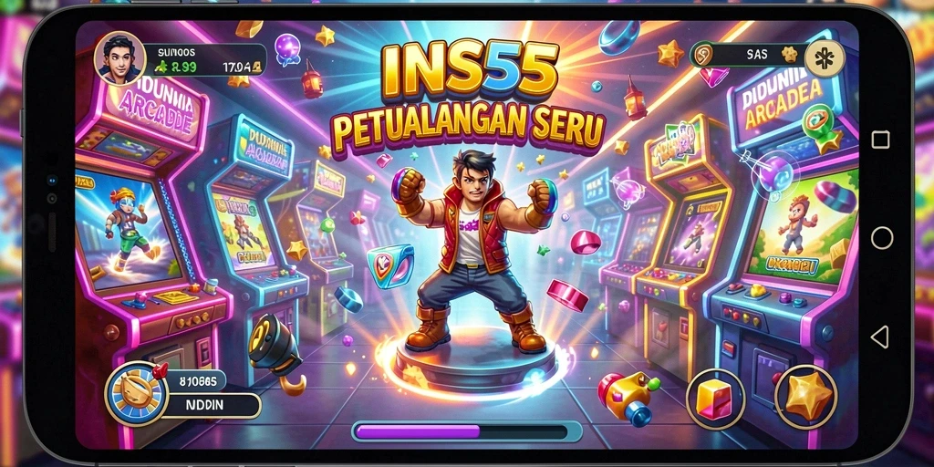 Screenshot gameplay INS55 menunjukkan aksi seru dan colorful.