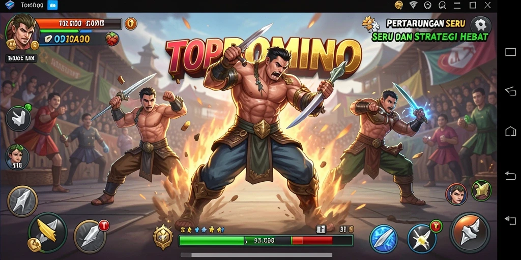 Tangkapan layar utama gameplay TOPDOMINO menunjukkan pertarungan yang intens.