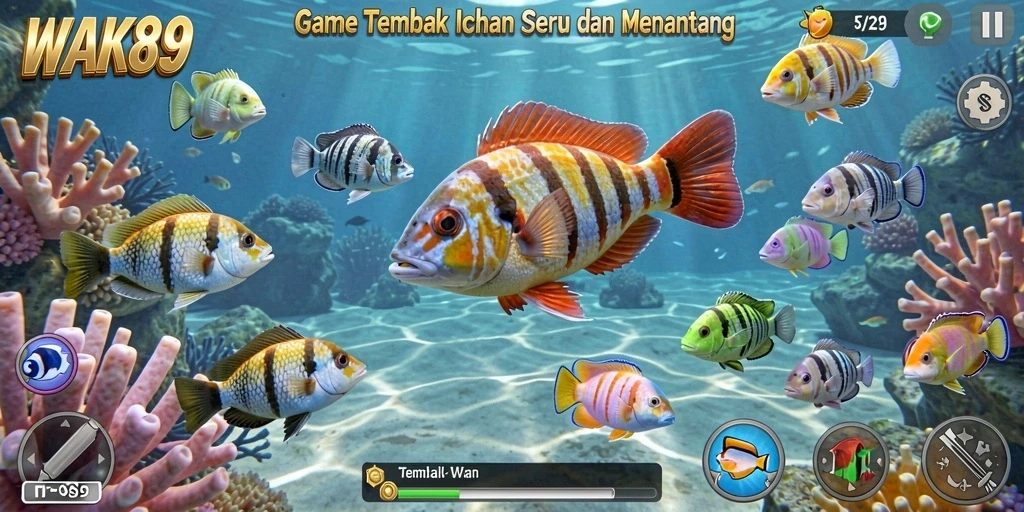 Screenshot gameplay WAK89 menunjukkan keseruan menembak ikan.